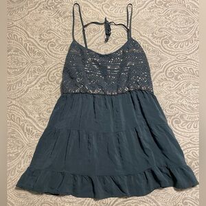 Turquoise Ruffle Tank Top with Silver Sequins